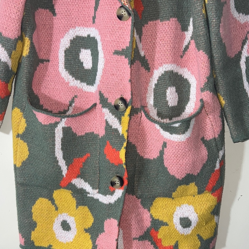 Mindy's Mai's Market Bold Floral Patterned Coat with Pink and Yellow Accents Med - Picture 3 of 7